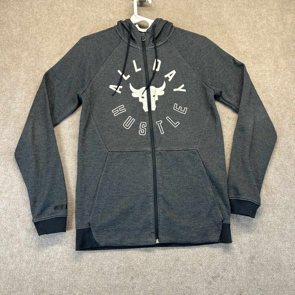 Under Armour Project Rock Hoodie Men's Small Full Zip Gray All Day Hustle